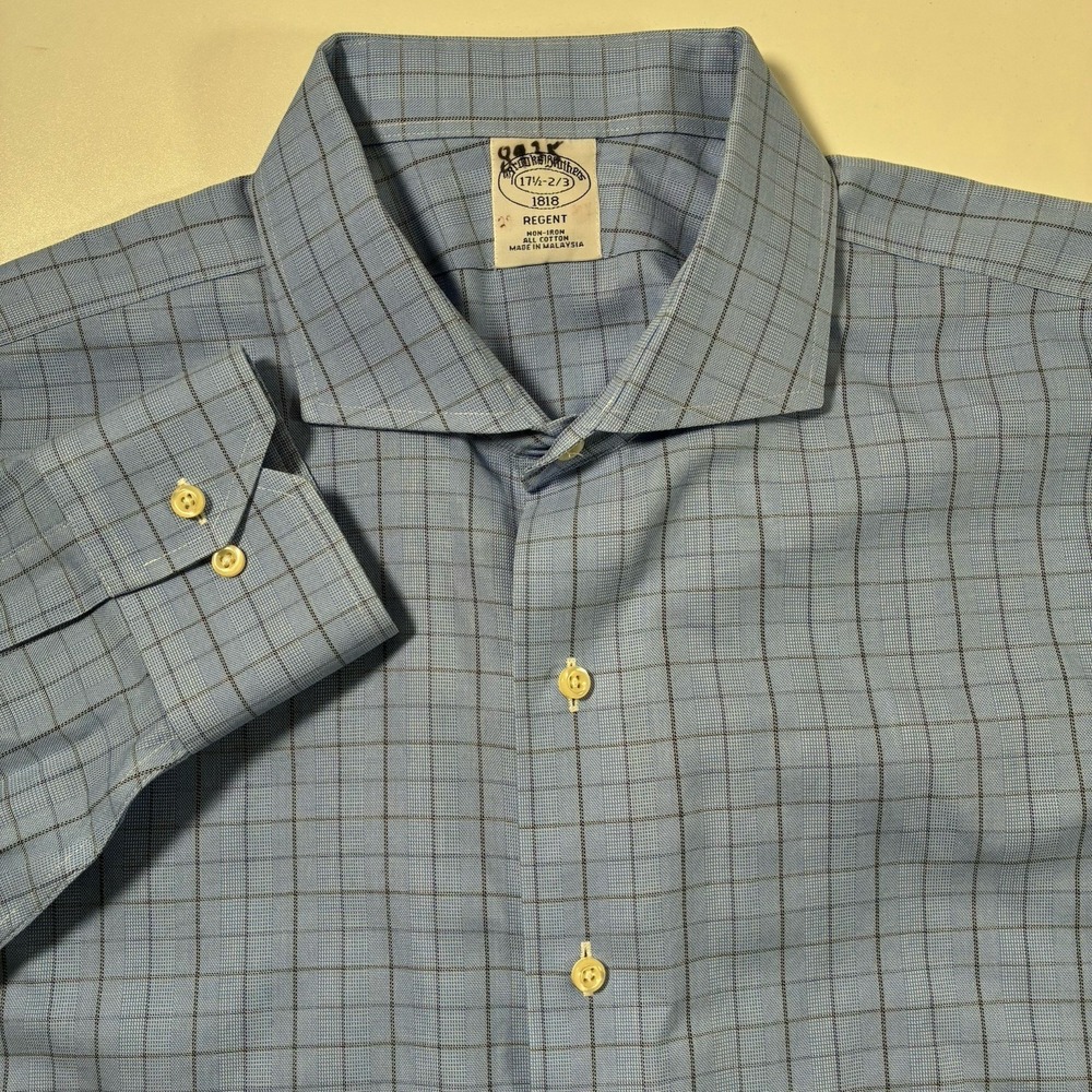 Brooks Brothers Regent Shirt 17.5 2/3 Blue Check Oxford‎ Non Iron Button Up